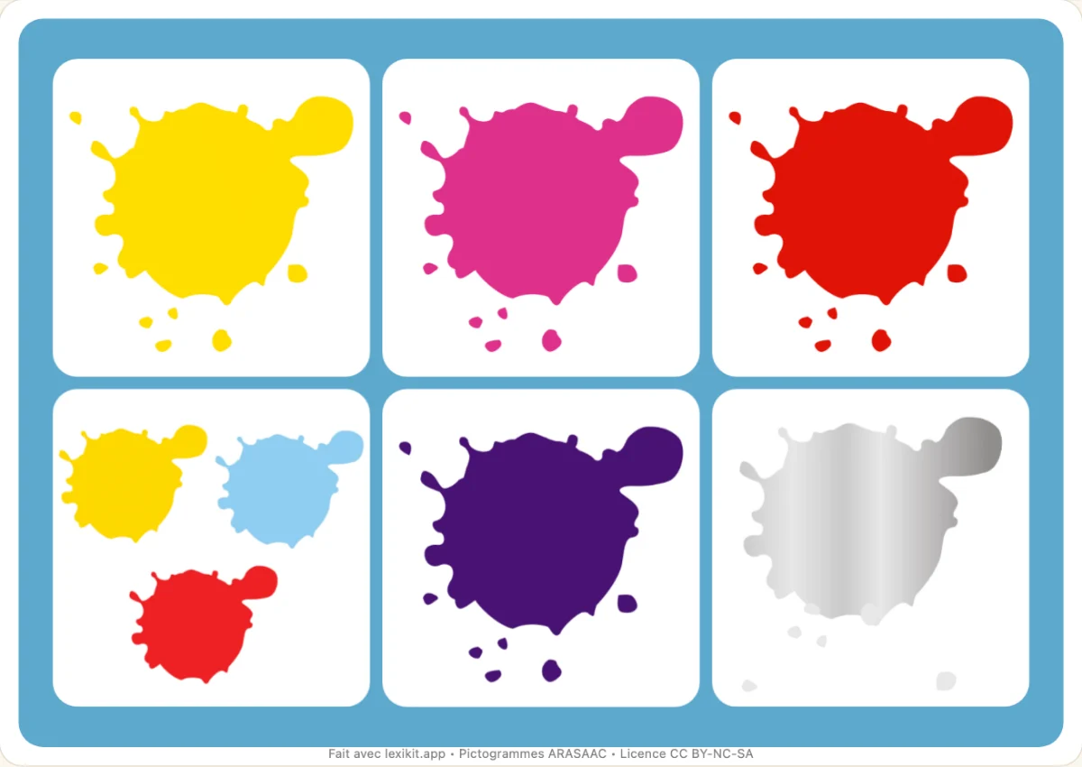 Loto à imprimer, première page : Les couleurs