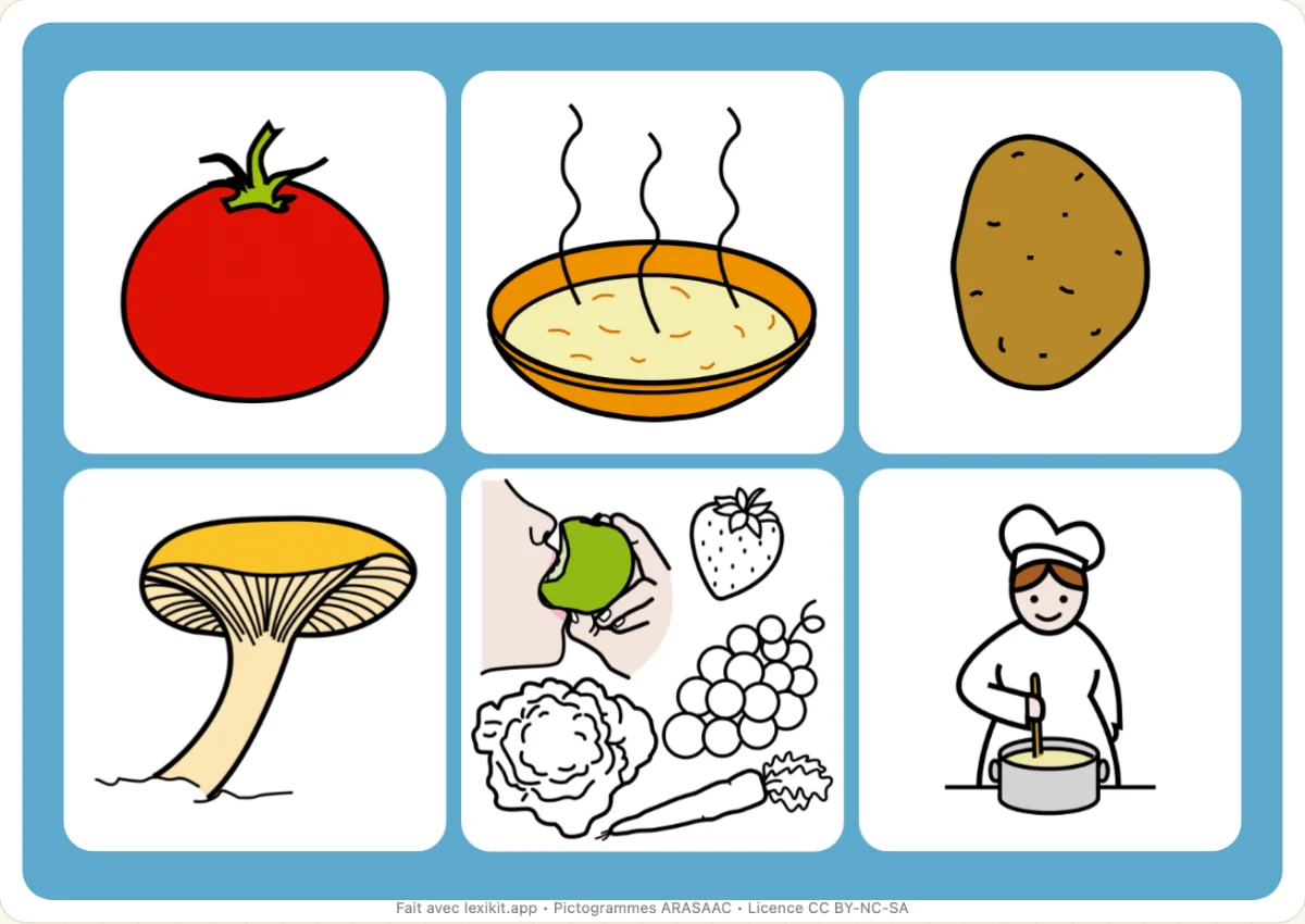 Loto à imprimer, première page : Les légumes