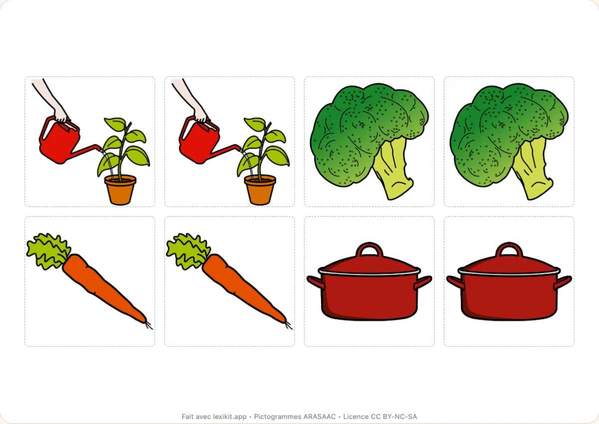 Memory à imprimer, première page : Les légumes