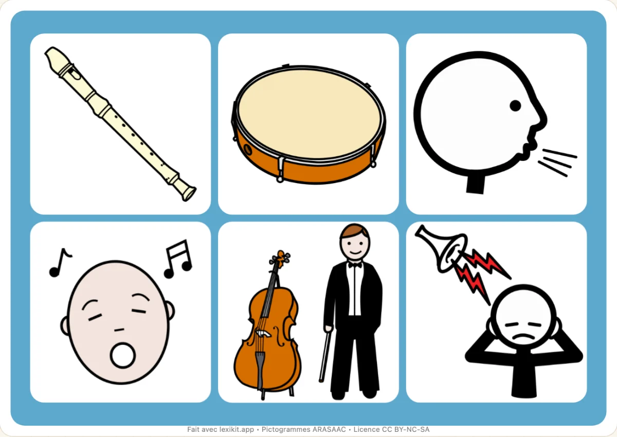 Loto à imprimer, première page : La musique