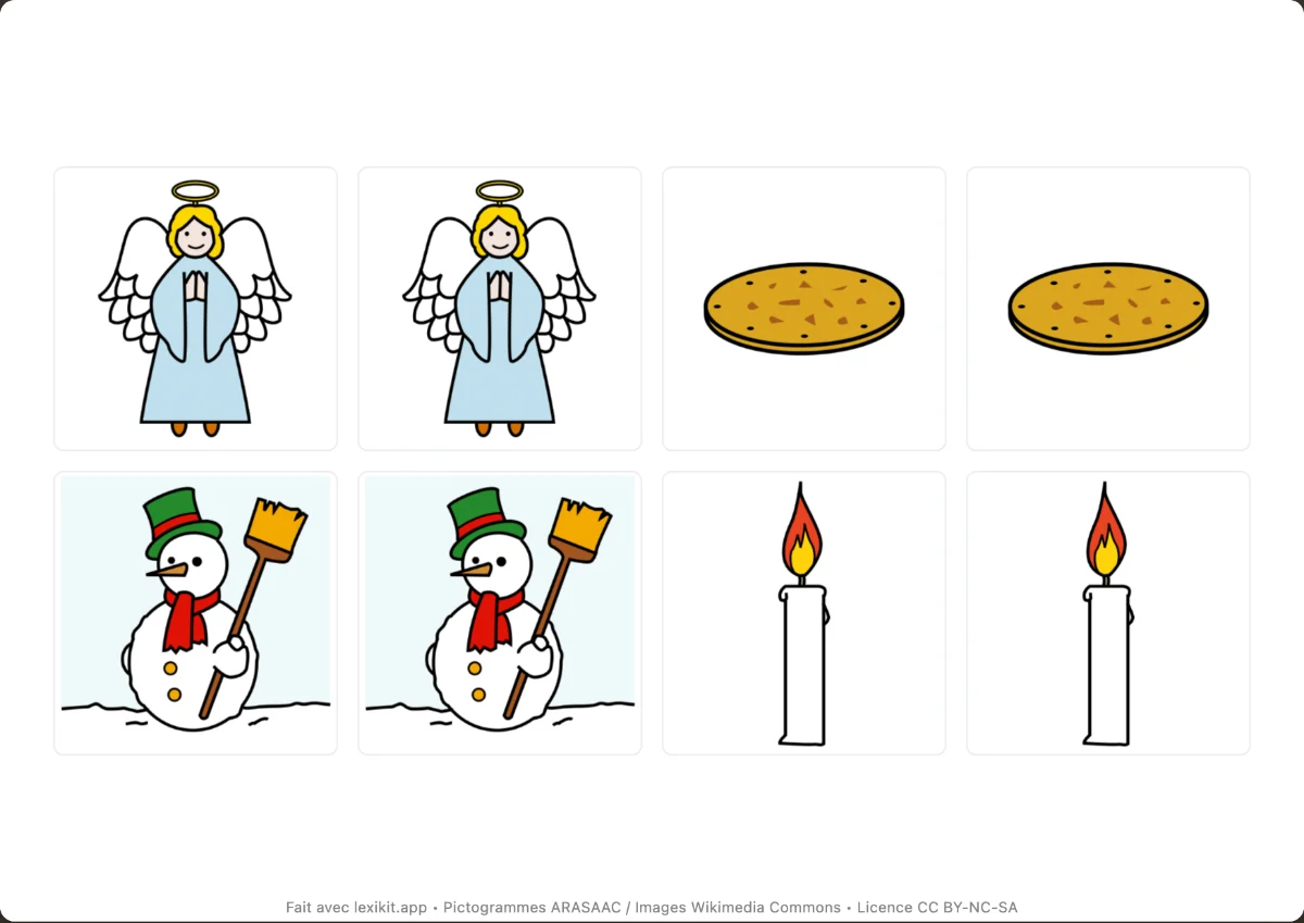 Memory à imprimer, première page : Noël