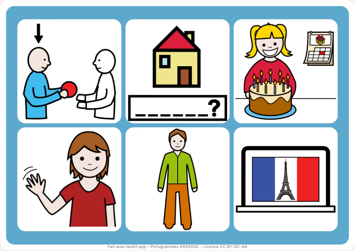 Loto à imprimer, première page : Se présenter